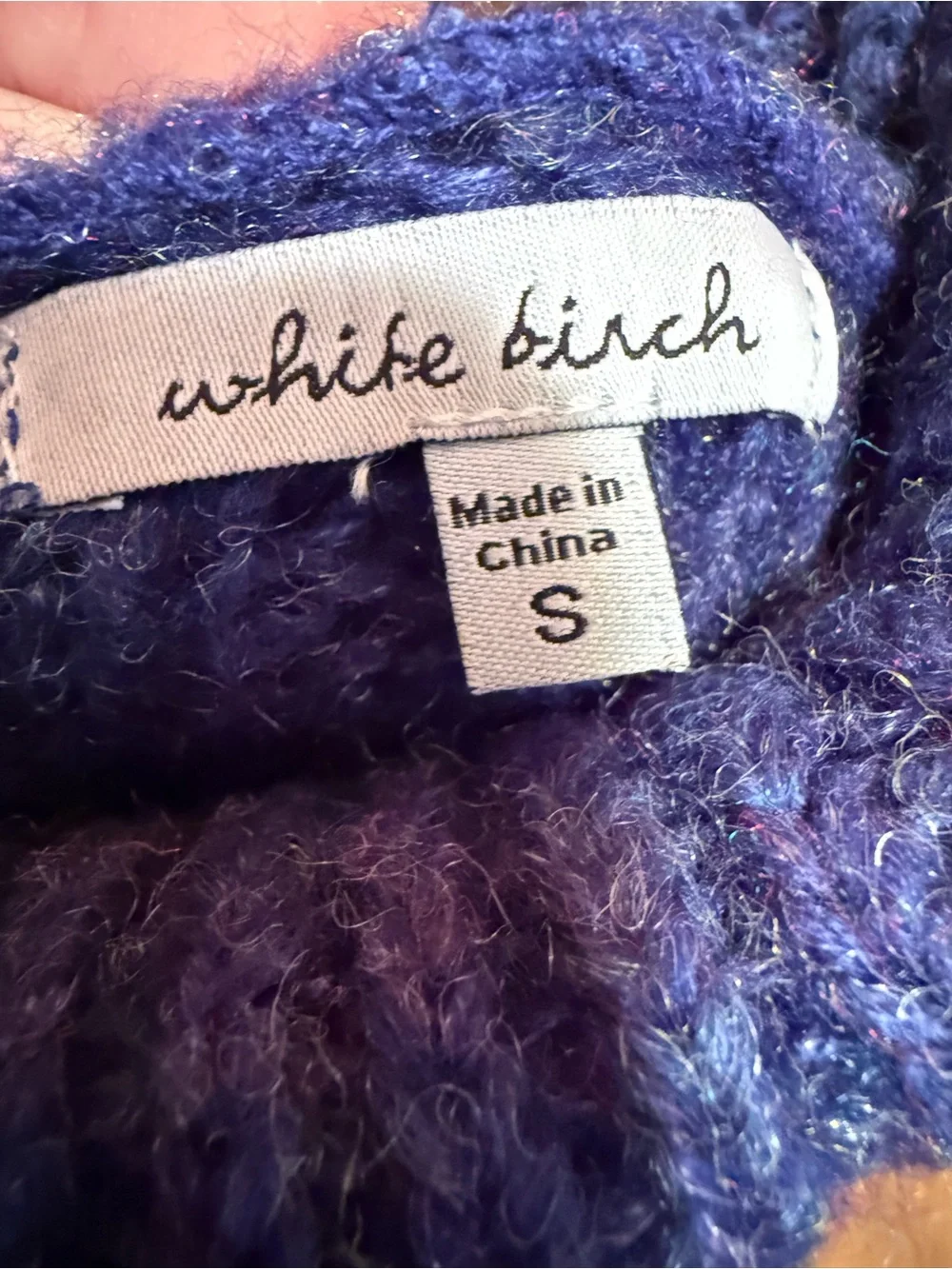 white birch Blue Ribbed Cable Turtleneck Sweater
